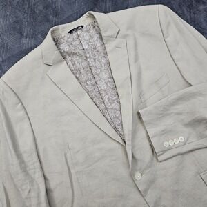 Ralph Lauren Mens Blazer 50R Beige Linen Blue Label Paisley Preppy Ivy Coastal